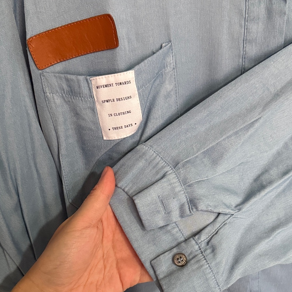 Women's Light Blue Button-Down Shirt and Shorts Set - Picture 3 of 6